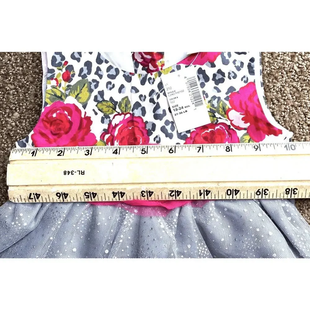 Childrens Place Dress 18/24 mths Tulle Animal Print Silver Pink Rose - Picture 6 of 7